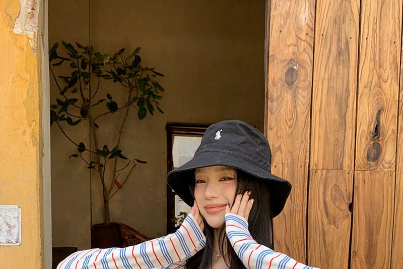 Striped V-Neck Pullover Hoodie