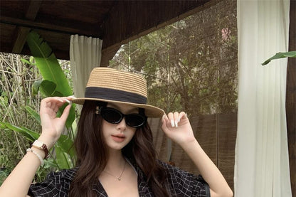 Windowpane Check Blouse with Elbow Sleeves