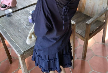 Sheer Panel Tie-Back Tee and Frill Mini Skirt Set