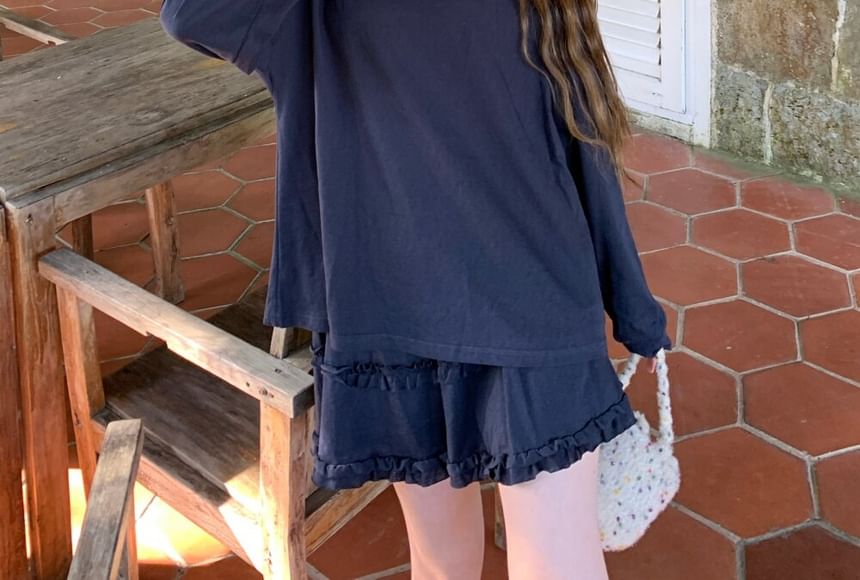 Sheer Panel Tie-Back Tee and Frill Mini Skirt Set