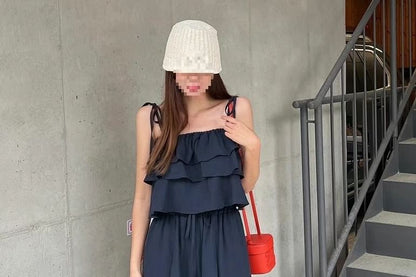 Flowy Ruffle Crop Camisole and Wide-Leg Trousers Co-ord