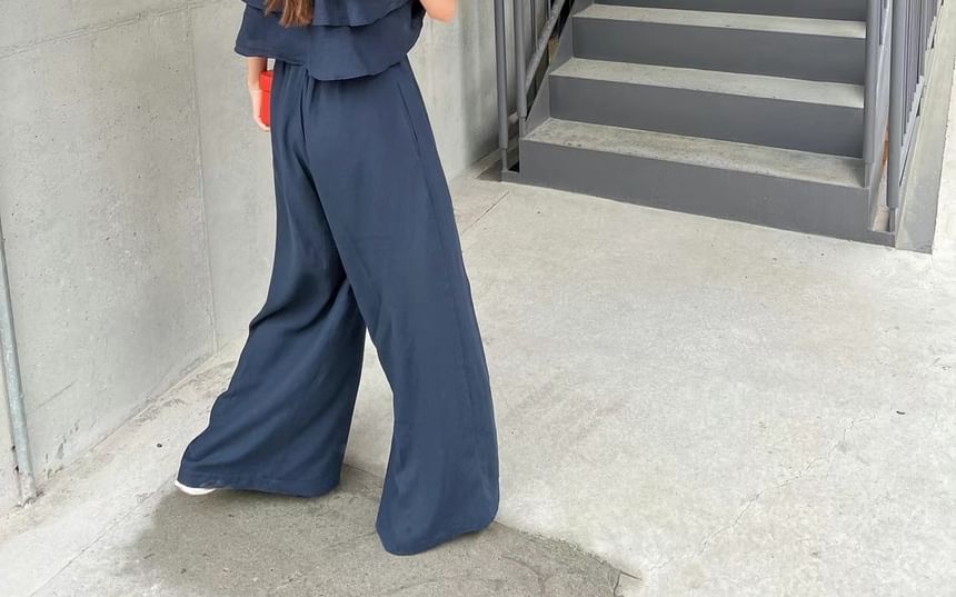 Flowy Ruffle Crop Camisole and Wide-Leg Trousers Co-ord