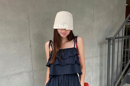 Flowy Ruffle Crop Camisole and Wide-Leg Trousers Co-ord
