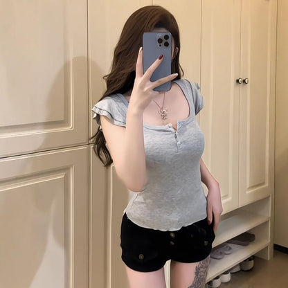 Henley Cap-Sleeve Tee
