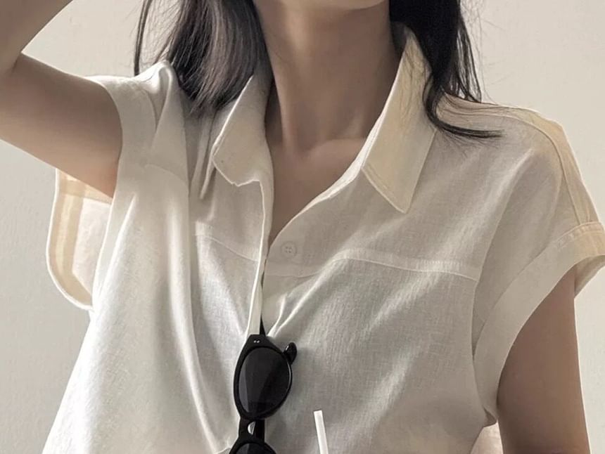 Cap Sleeve Solid Casual Shirt