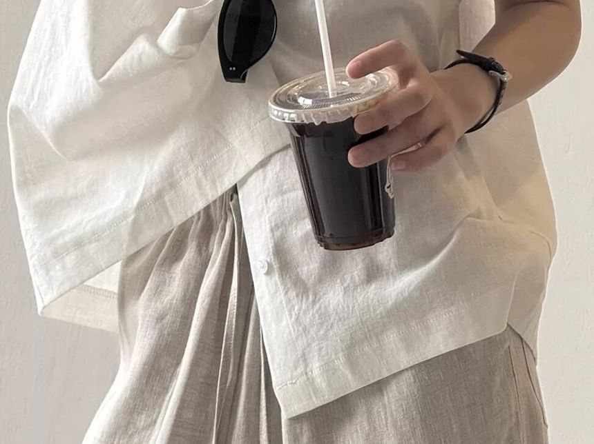 Cap Sleeve Solid Casual Shirt