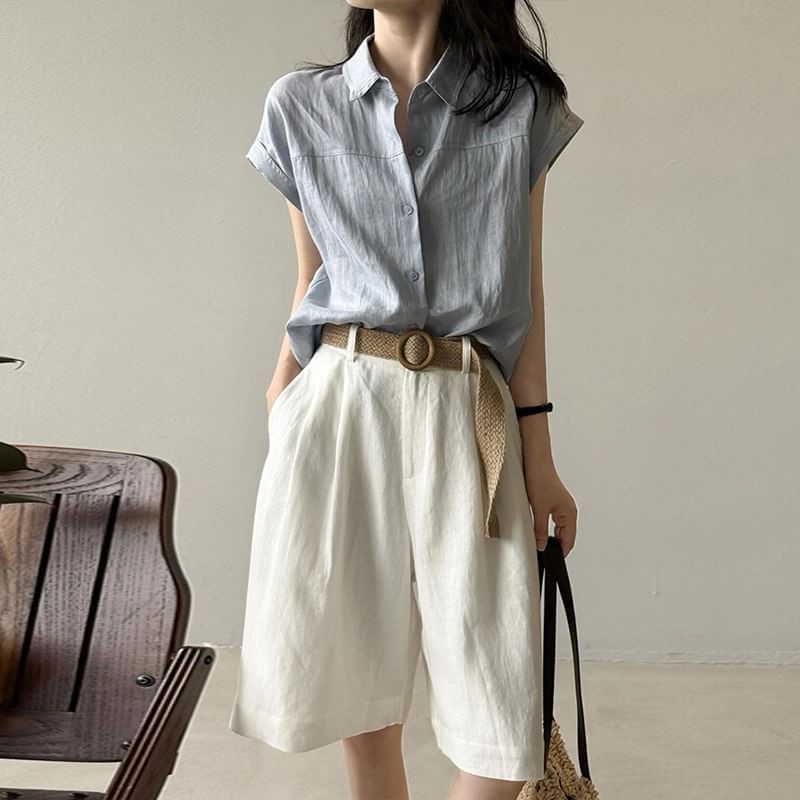 Cap Sleeve Solid Casual Shirt