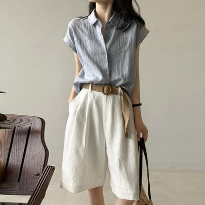 Cap Sleeve Solid Casual Shirt