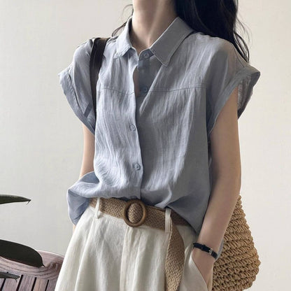 Cap Sleeve Solid Casual Shirt