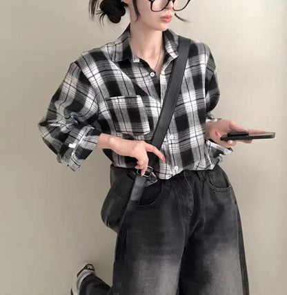 Long Sleeve Plaid Pocket Front Oxford Shirt