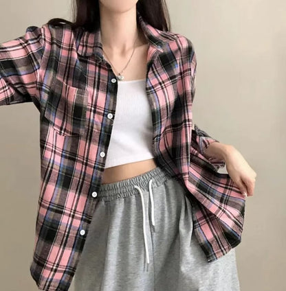 Long Sleeve Plaid Pocket Front Oxford Shirt