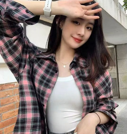 Long Sleeve Plaid Pocket Front Oxford Shirt