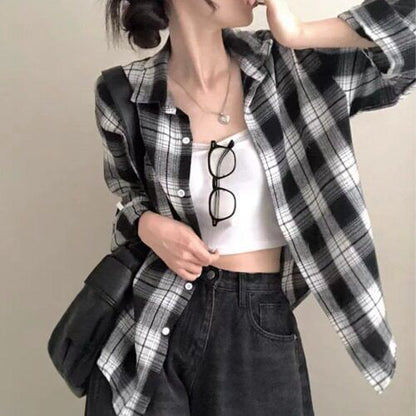 Long Sleeve Plaid Pocket Front Oxford Shirt