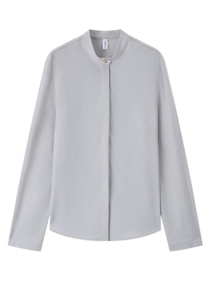 Short Sleeve Band Collar Solid Button-Up Shirt