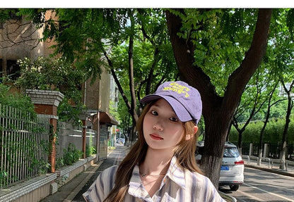 Cap Sleeve Striped Collared Button-Up Shirt