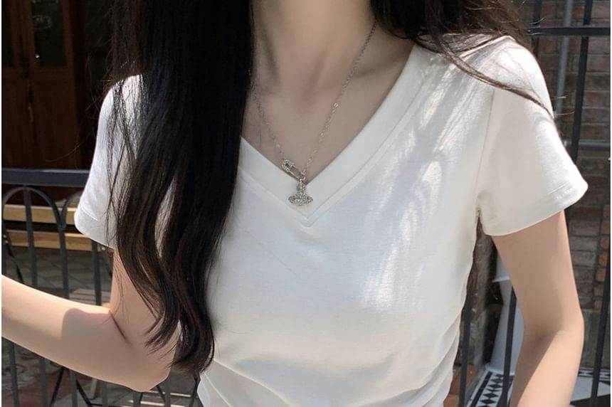 Short Sleeve V-Neck Solid T-Shirt