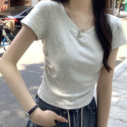 Short Sleeve V-Neck Solid T-Shirt