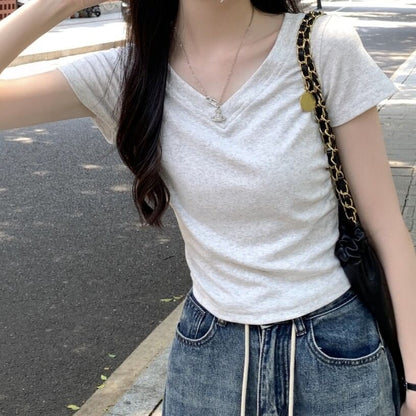 Short Sleeve V-Neck Solid T-Shirt