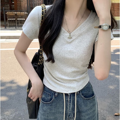 Short Sleeve V-Neck Solid T-Shirt