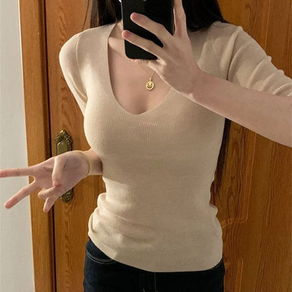 Classic V-Neck Short-Sleeve Knit Tee