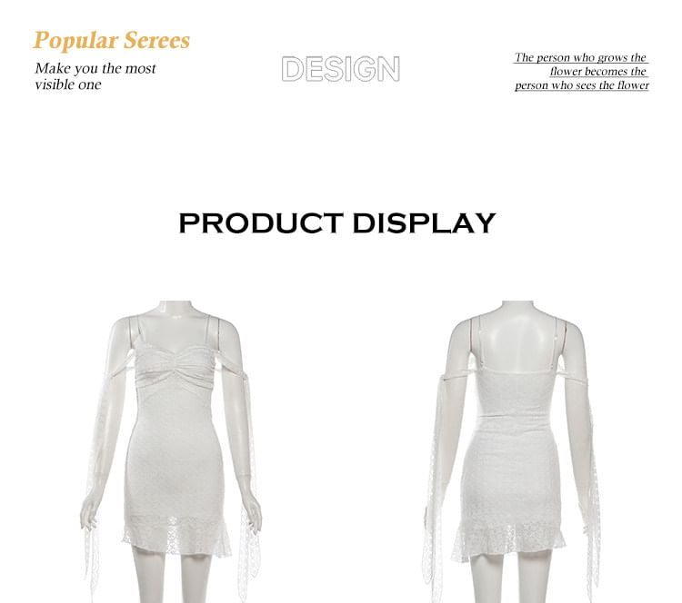 Spaghetti Strap V-Neck Plain Lace Mini Bodycon Dress