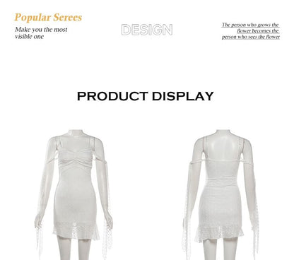 Spaghetti Strap V-Neck Plain Lace Mini Bodycon Dress