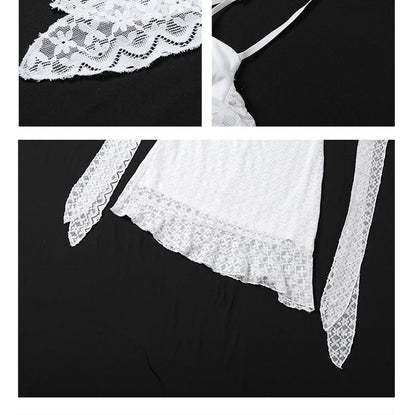 Spaghetti Strap V-Neck Plain Lace Mini Bodycon Dress