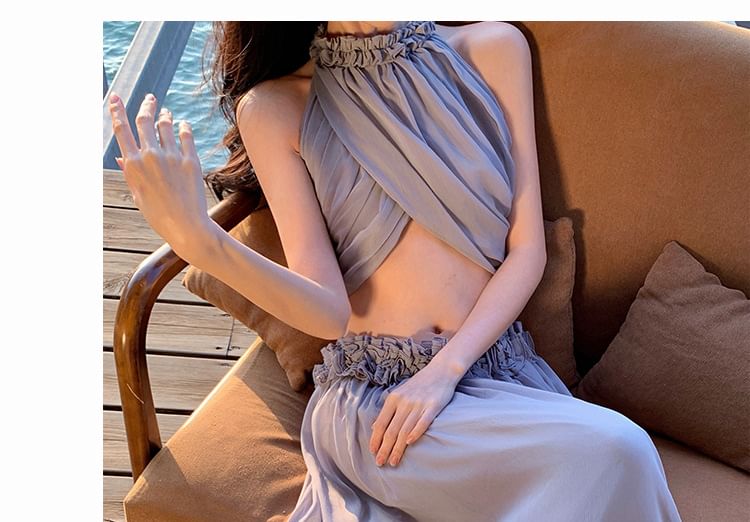 Sleeveless Crop Top and Maxi Skirt Set