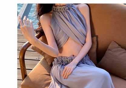 Sleeveless Crop Top and Maxi Skirt Set