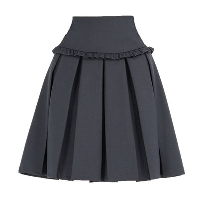 High Waist Plain A-Line Pleated Skirt