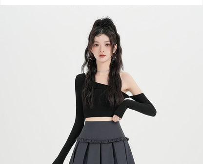 High Waist Plain A-Line Pleated Skirt