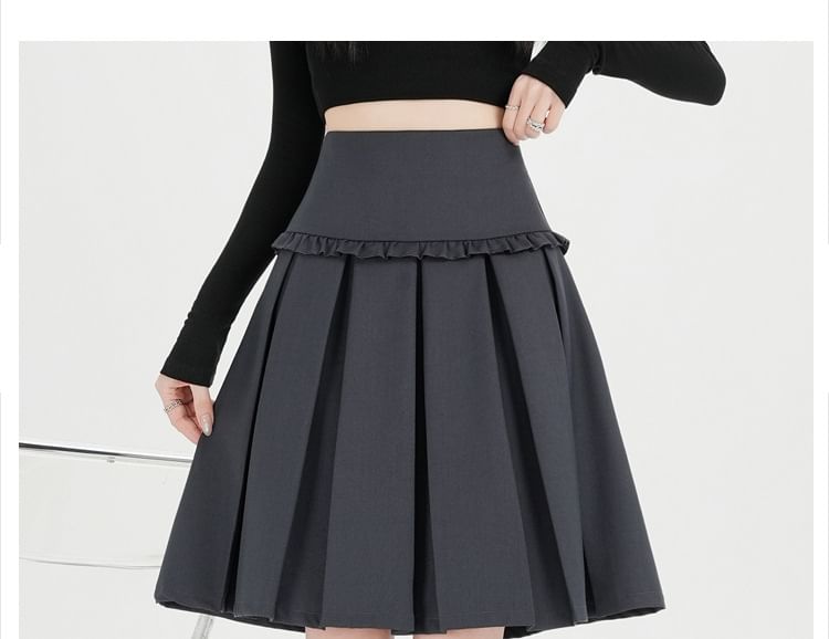 High Waist Plain A-Line Pleated Skirt