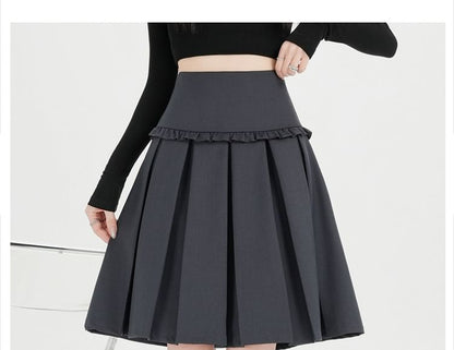 High Waist Plain A-Line Pleated Skirt