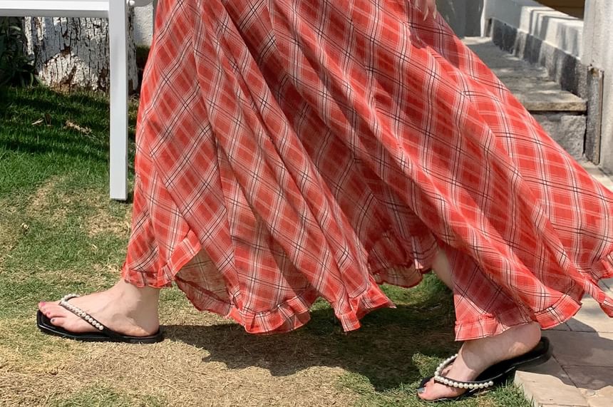 High Waist Plaid Maxi A-Line Skirt