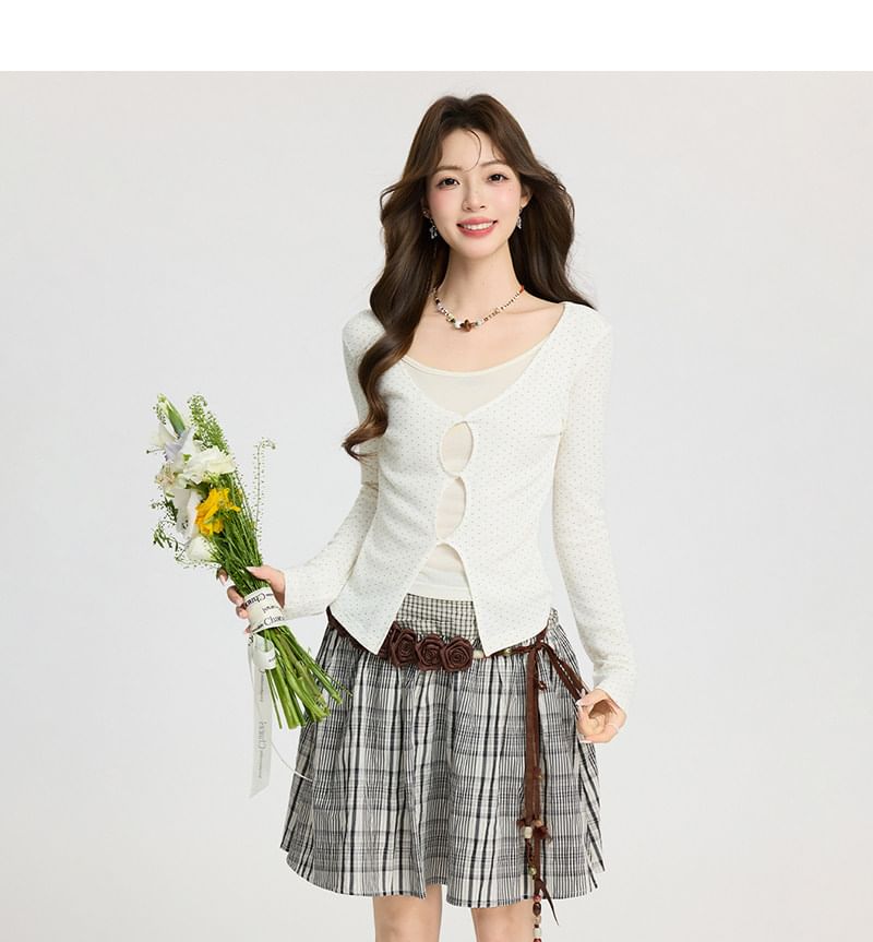 Two-Tone Cutout Long-Sleeve Mock Layer Tee