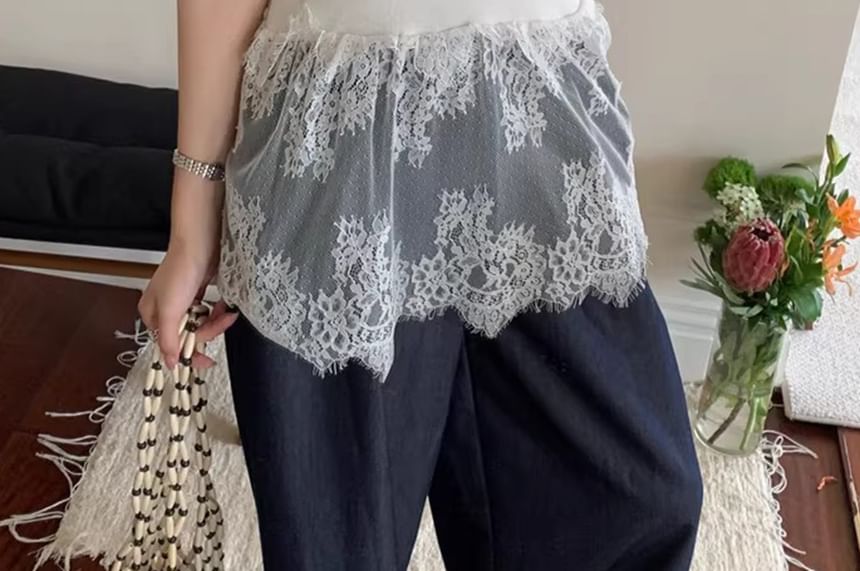 V-Neck Lace Panel Camisole Top