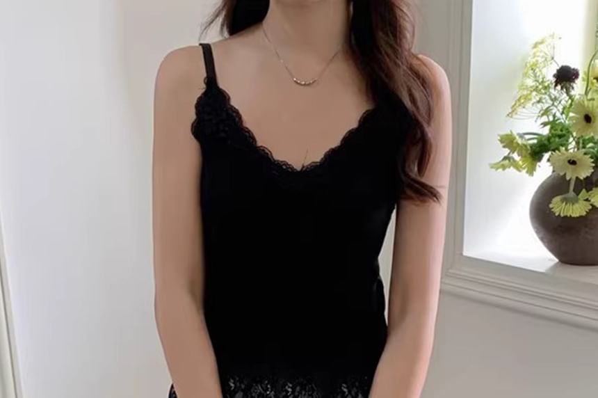 V-Neck Lace Panel Camisole Top