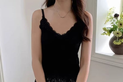 V-Neck Lace Panel Camisole Top