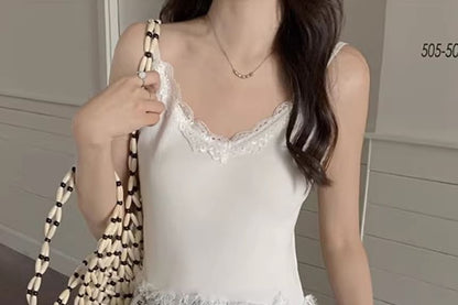 V-Neck Lace Panel Camisole Top