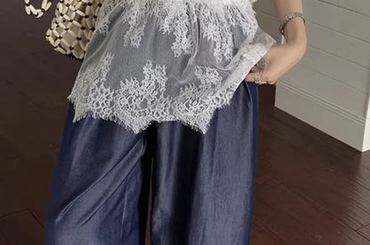 V-Neck Lace Panel Camisole Top