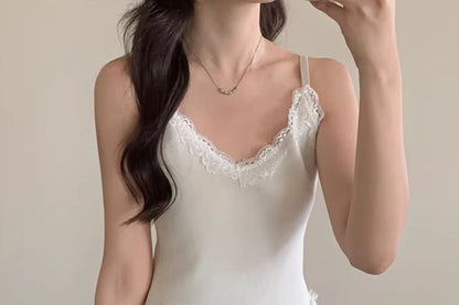 V-Neck Lace Panel Camisole Top
