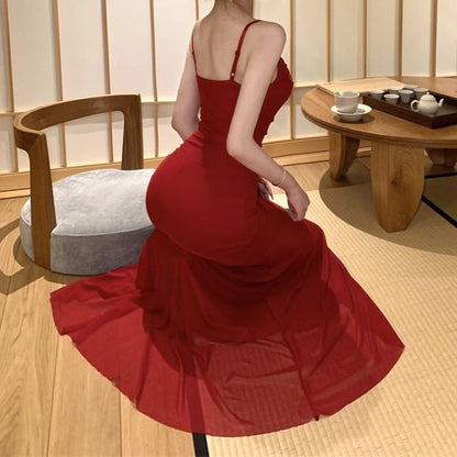 Spaghetti Strap Square Neck Plain Maxi Bodycon Dress