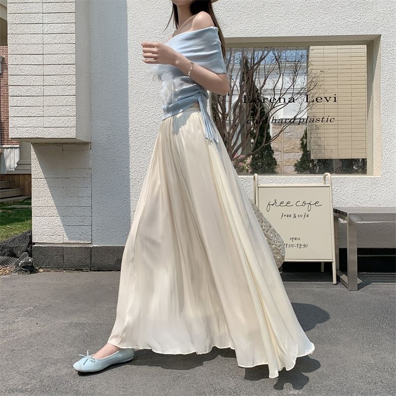 Elastic Waist Plain Maxi A-Line Skirt