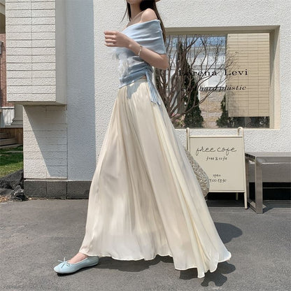 Elastic Waist Plain Maxi A-Line Skirt