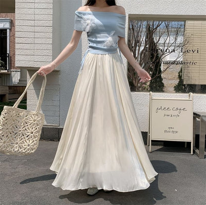 Elastic Waist Plain Maxi A-Line Skirt