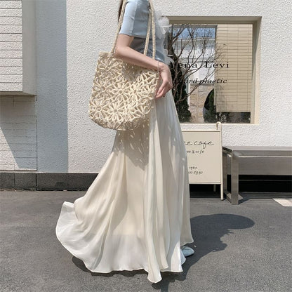 Elastic Waist Plain Maxi A-Line Skirt