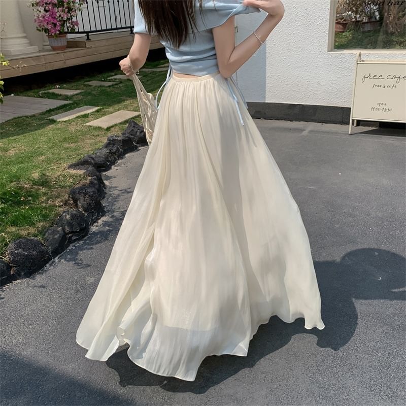 Elastic Waist Plain Maxi A-Line Skirt