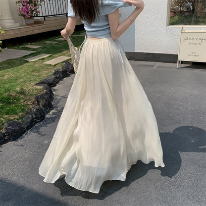 Elastic Waist Plain Maxi A-Line Skirt