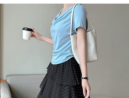 Mid Rise Dotted Maxi Tiered A-Line Skirt
