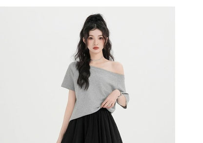 Mid Rise Plain Lace Trim Asymmetrical A-Line Skirt
